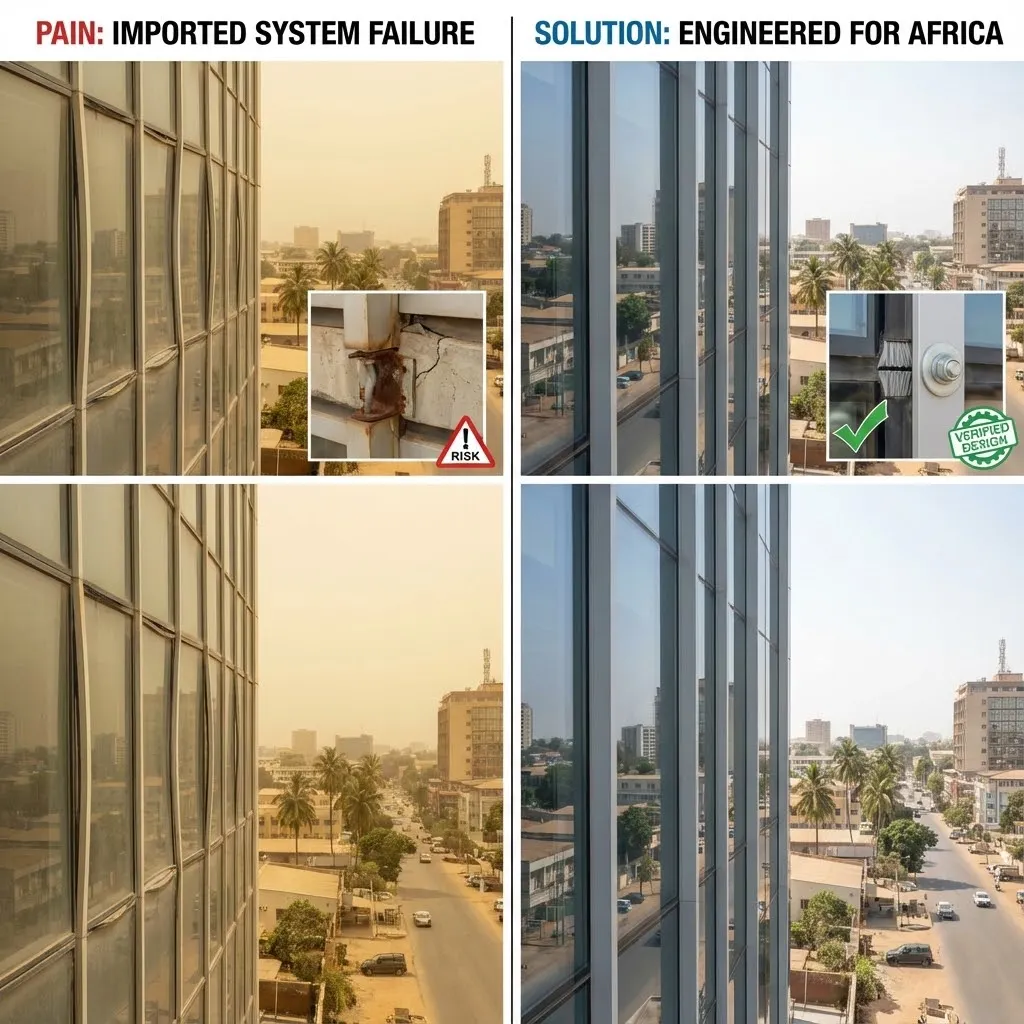 Our solution to the problem of bending in curtain walls in Africa.